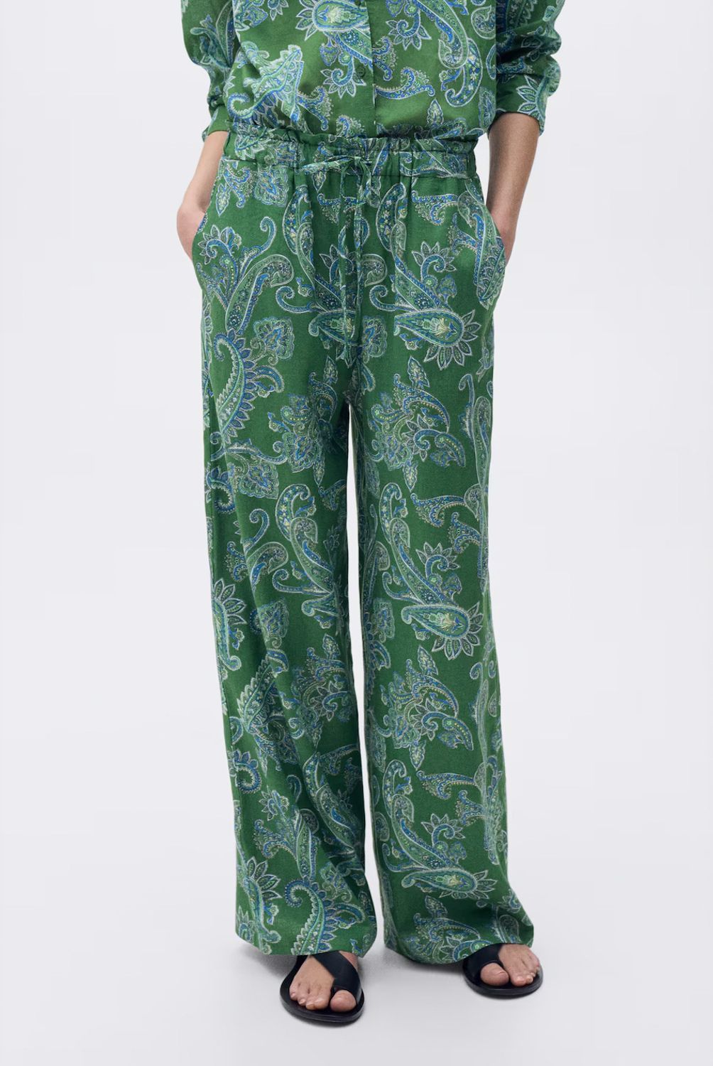 MANGO - Pantalón Lino Estampado Paisley Mujer Mango