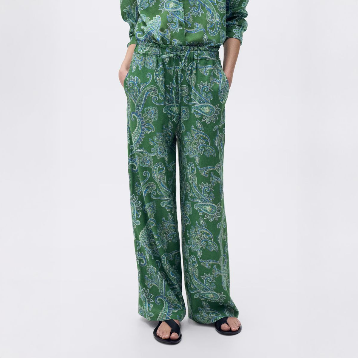 MANGO - Pantalón Lino Estampado Paisley Mujer Mango