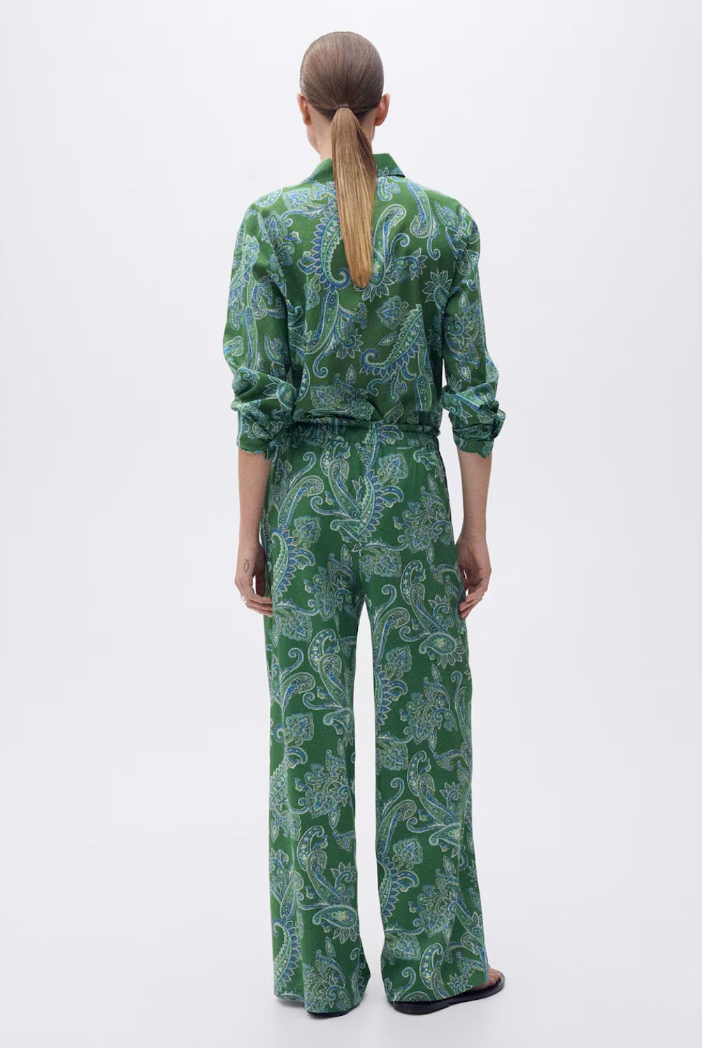 MANGO - Pantalón Lino Estampado Paisley Mujer Mango
