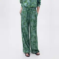 MANGO - Pantalón Lino Estampado Paisley Mujer