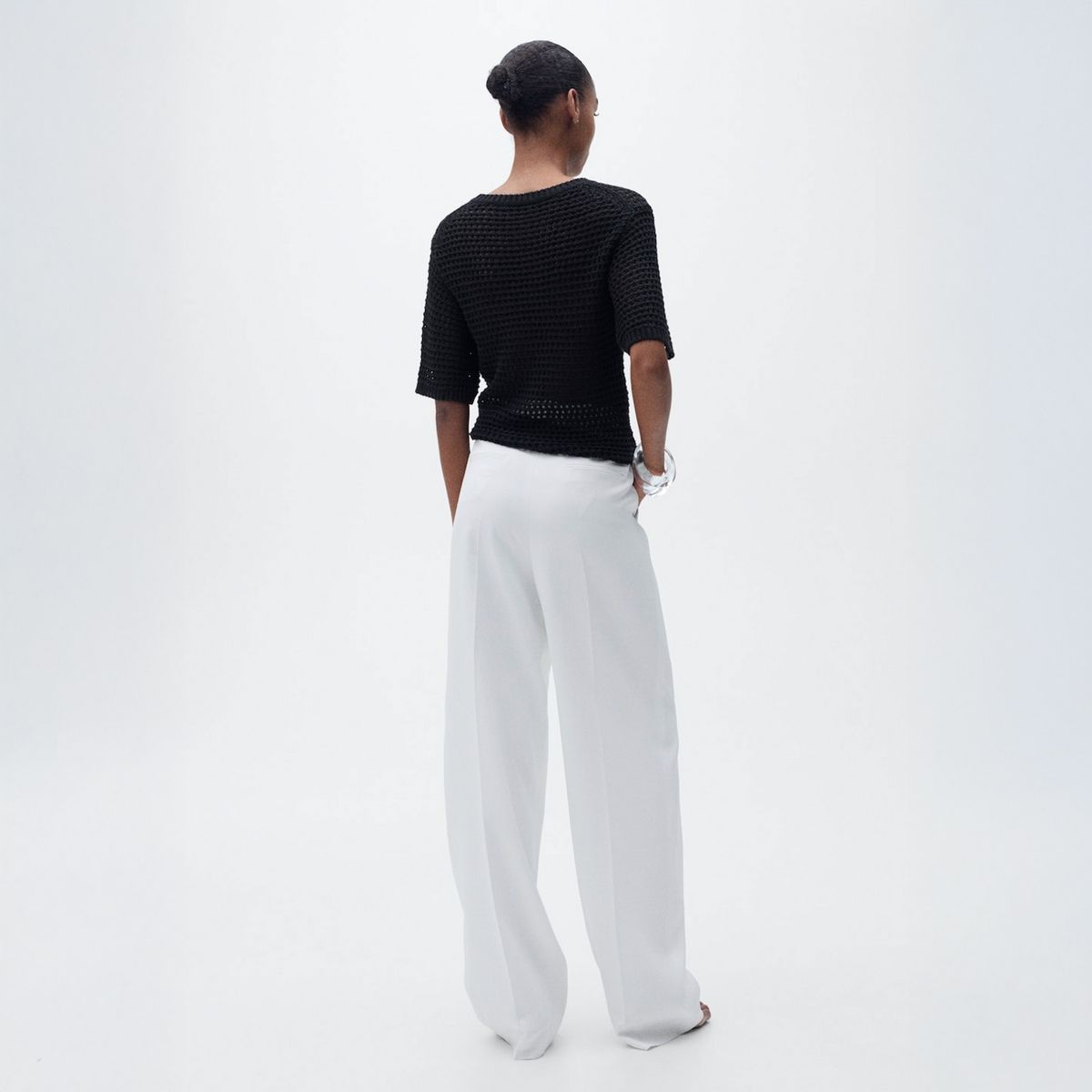 MANGO - Sweater Punto Calado Manga Corta Mujer Mango