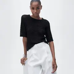 MANGO - Sweater Punto Calado Manga Corta Mujer