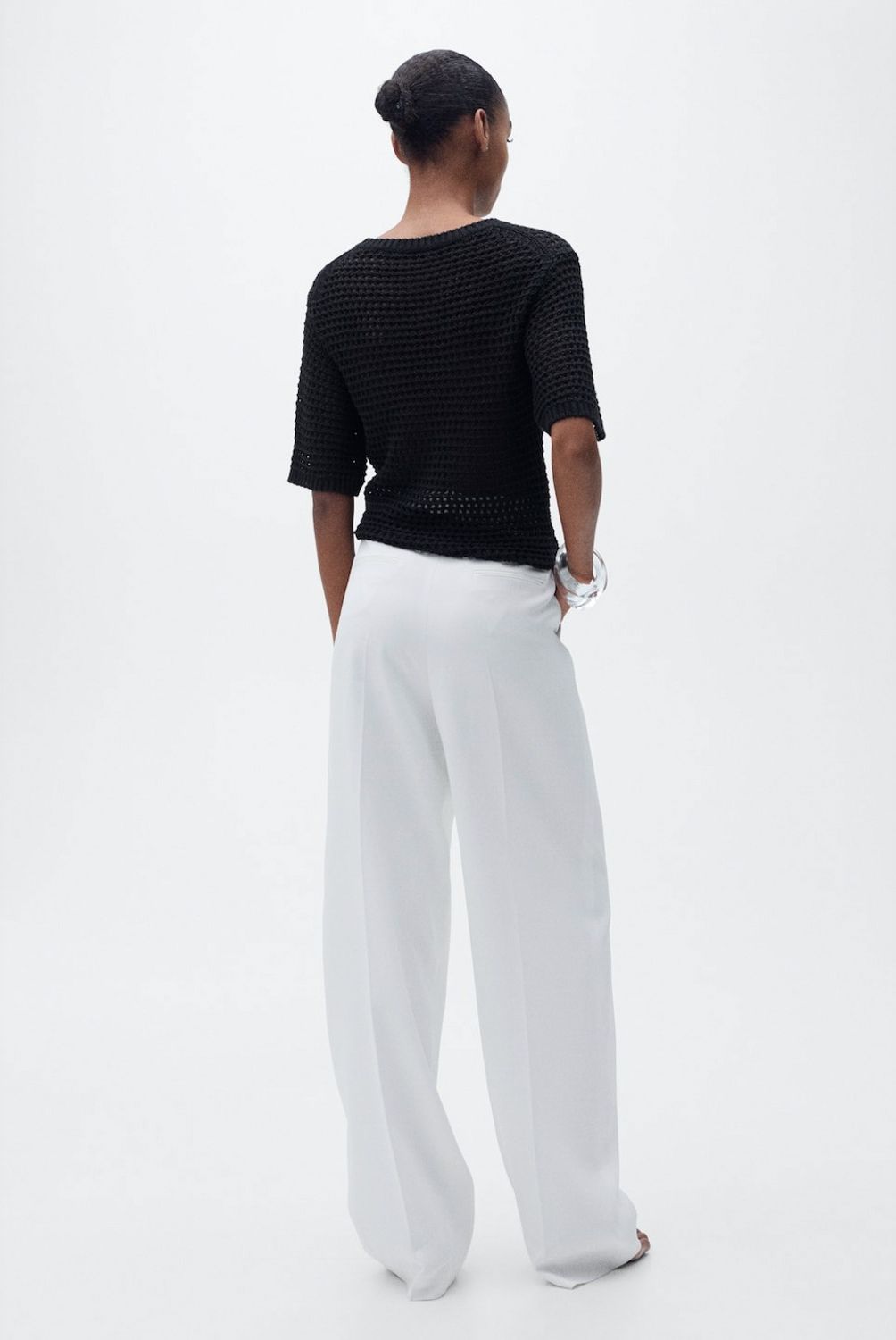MANGO - Sweater Punto Calado Manga Corta Mujer Mango