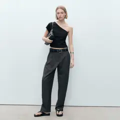 MANGO - Top Lino Asimétrico Mujer