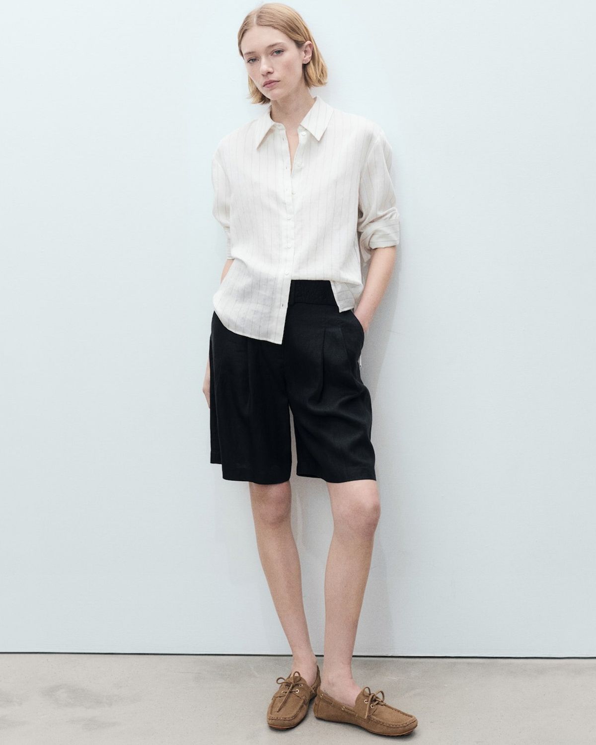 MANGO Bermuda Lino Cinturón Mujer Mango