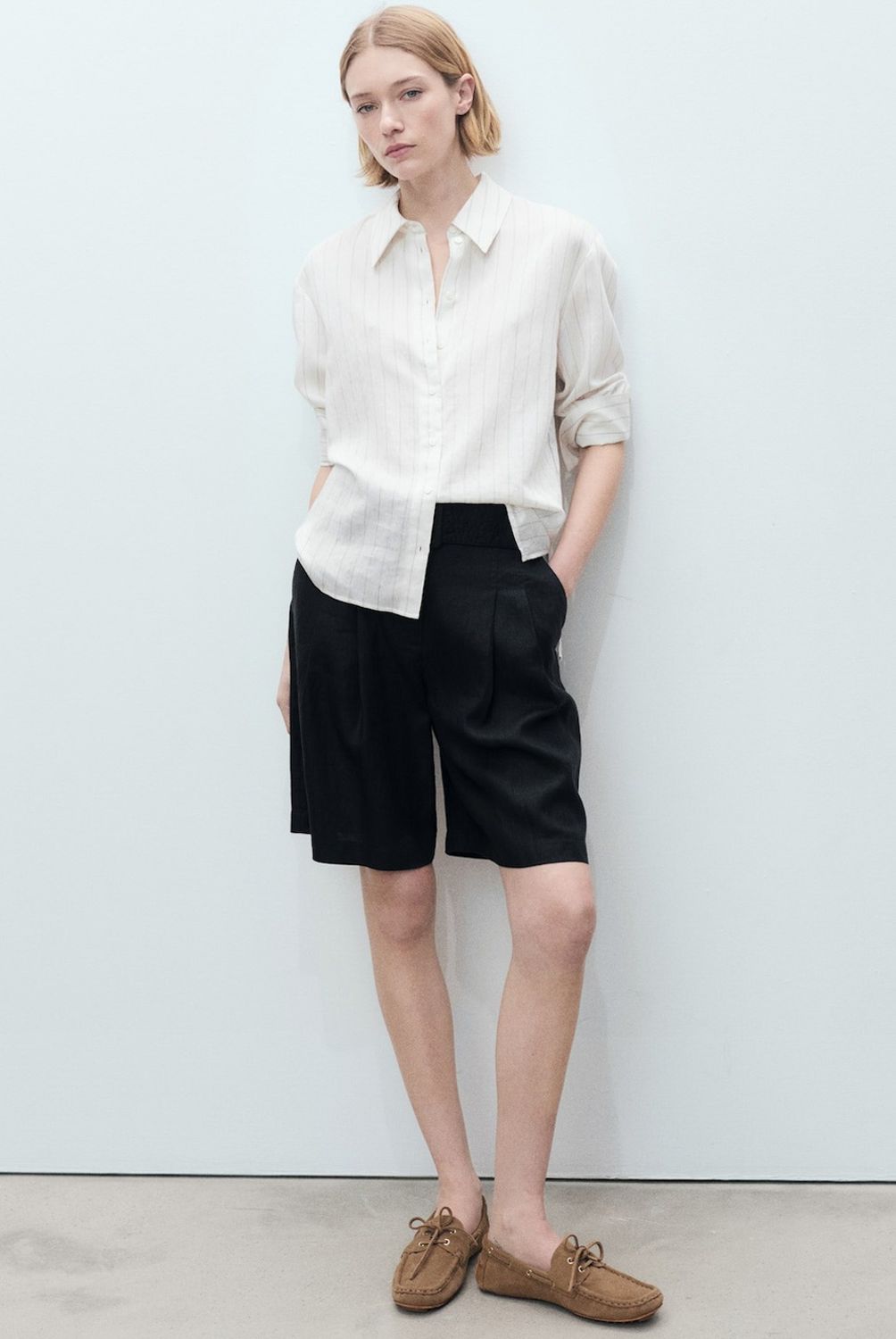 MANGO - Bermudas Lino Cinturón Mujer Mango