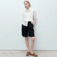 MANGO - Bermudas Lino Cinturón Mujer