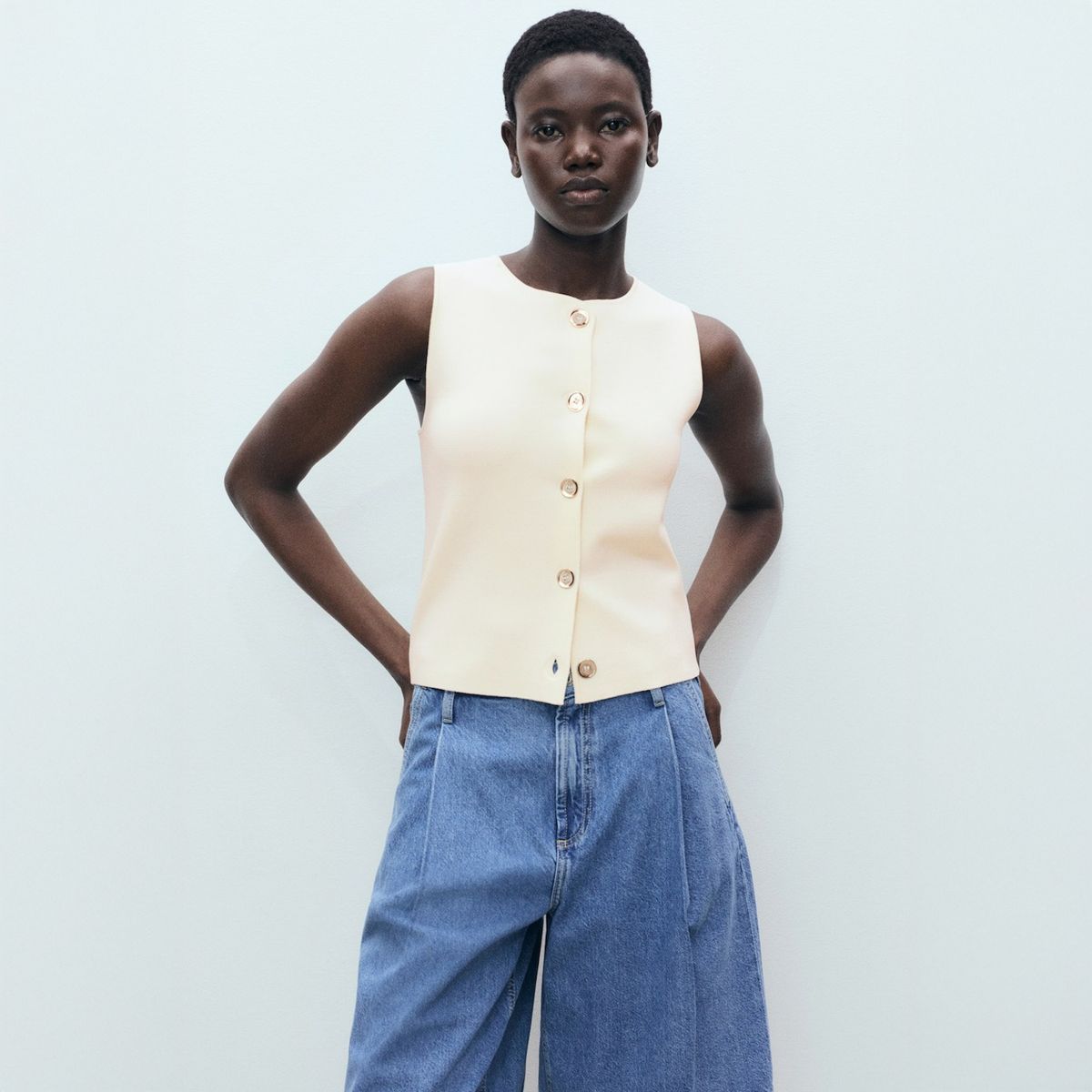 MANGO - Polera Punto Fino Botones Mujer Mango