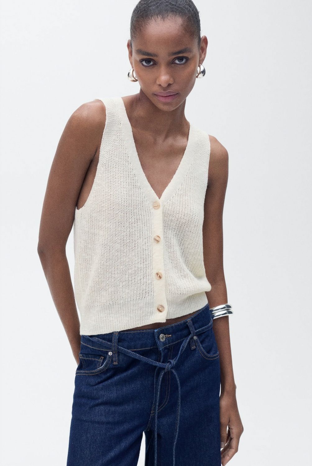 MANGO - Polera Punto Grueso Botones Mujer Mango