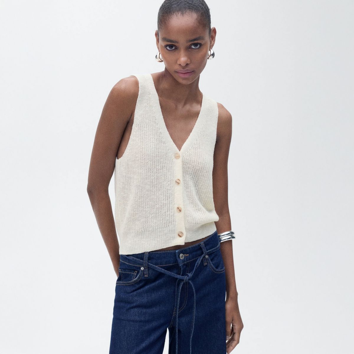 MANGO - Polera Punto Grueso Botones Mujer Mango