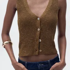 MANGO - Polera Punto Grueso Botones Mujer