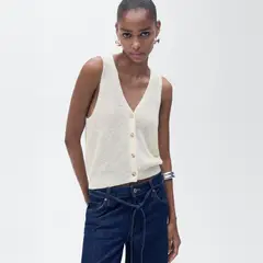 MANGO - Polera Punto Grueso Botones Mujer