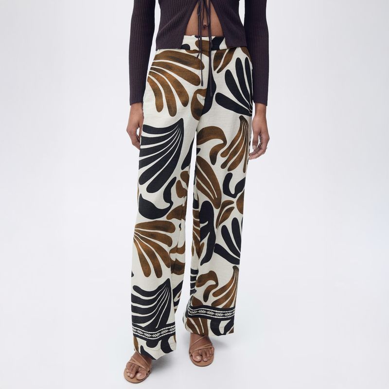 MANGO - Pantalón Wideleg Estampado Abstracto Mujer Mango