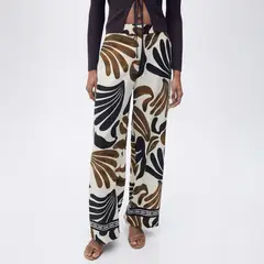 MANGO - Pantalón Wideleg Estampado Abstracto Mujer