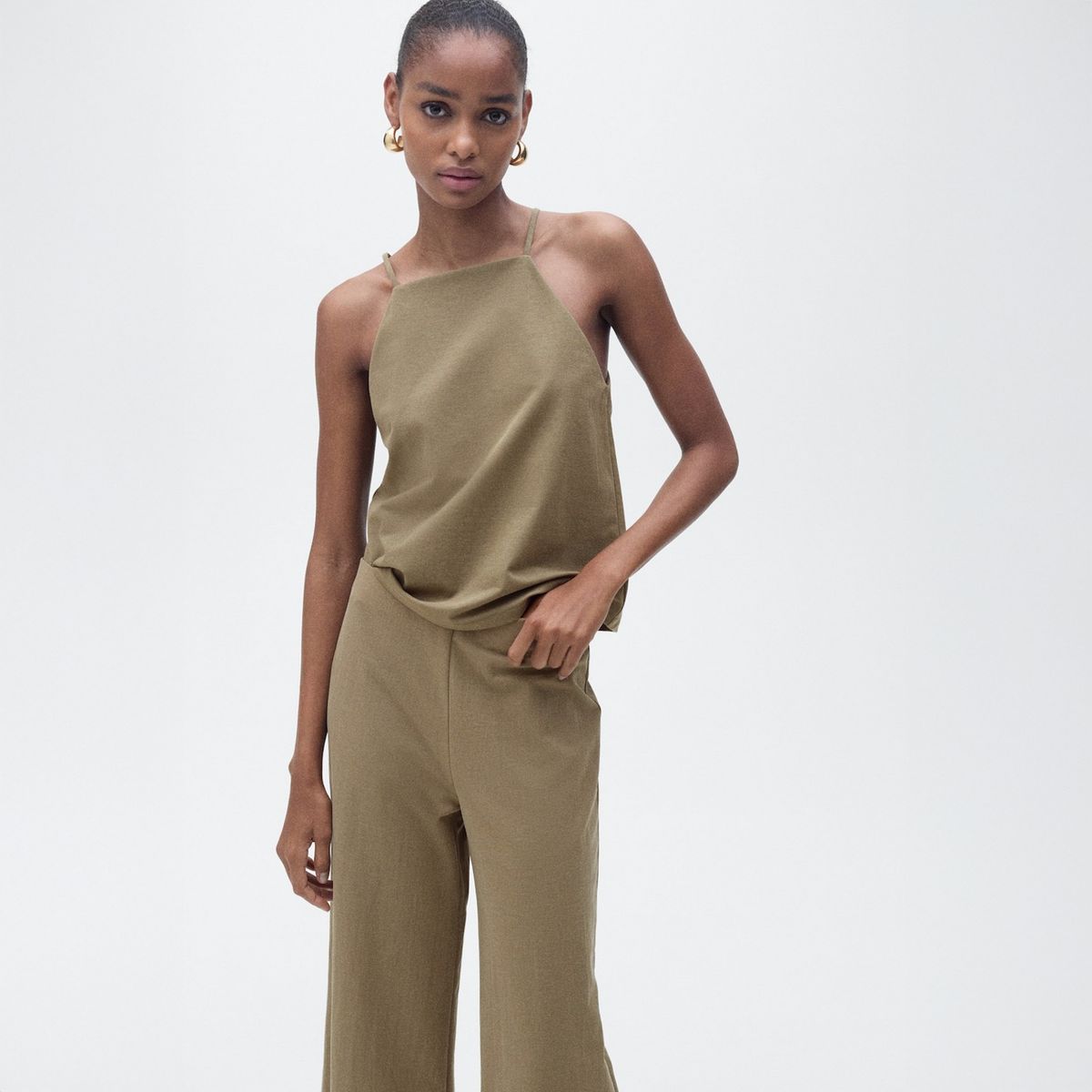 MANGO - Top Algodón Cuello Halter Mujer Mango