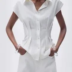 MANGO - Blusa Pinzas Manga Corta Mujer