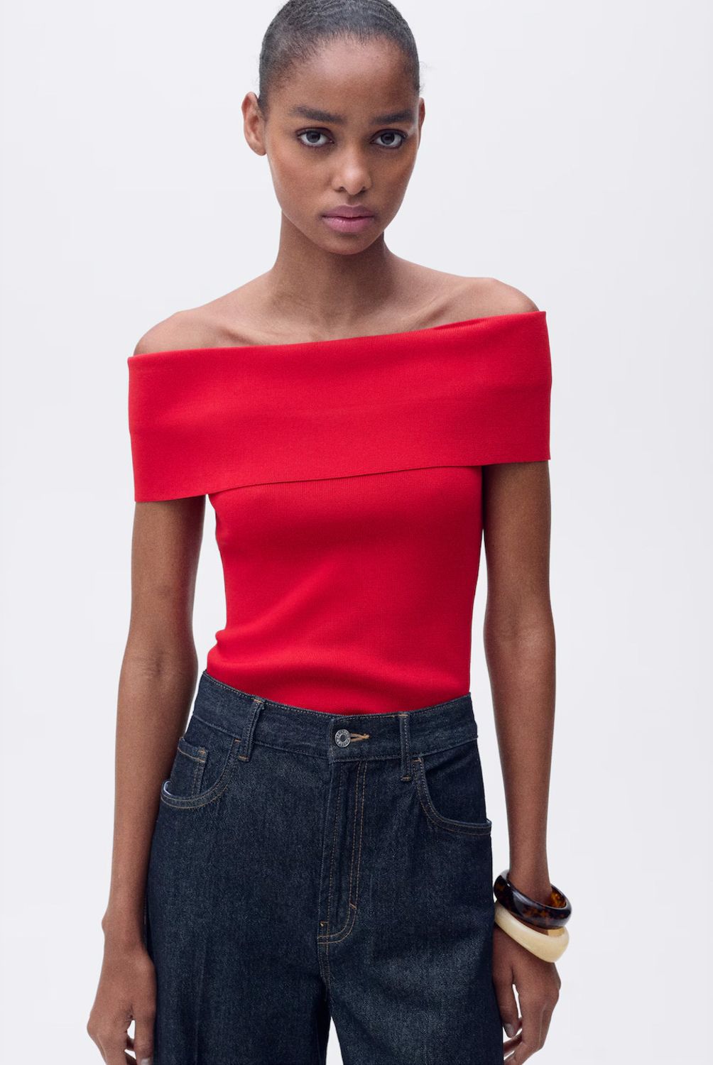 MANGO - Top Punto Hombros Descubiertos Mujer Mango