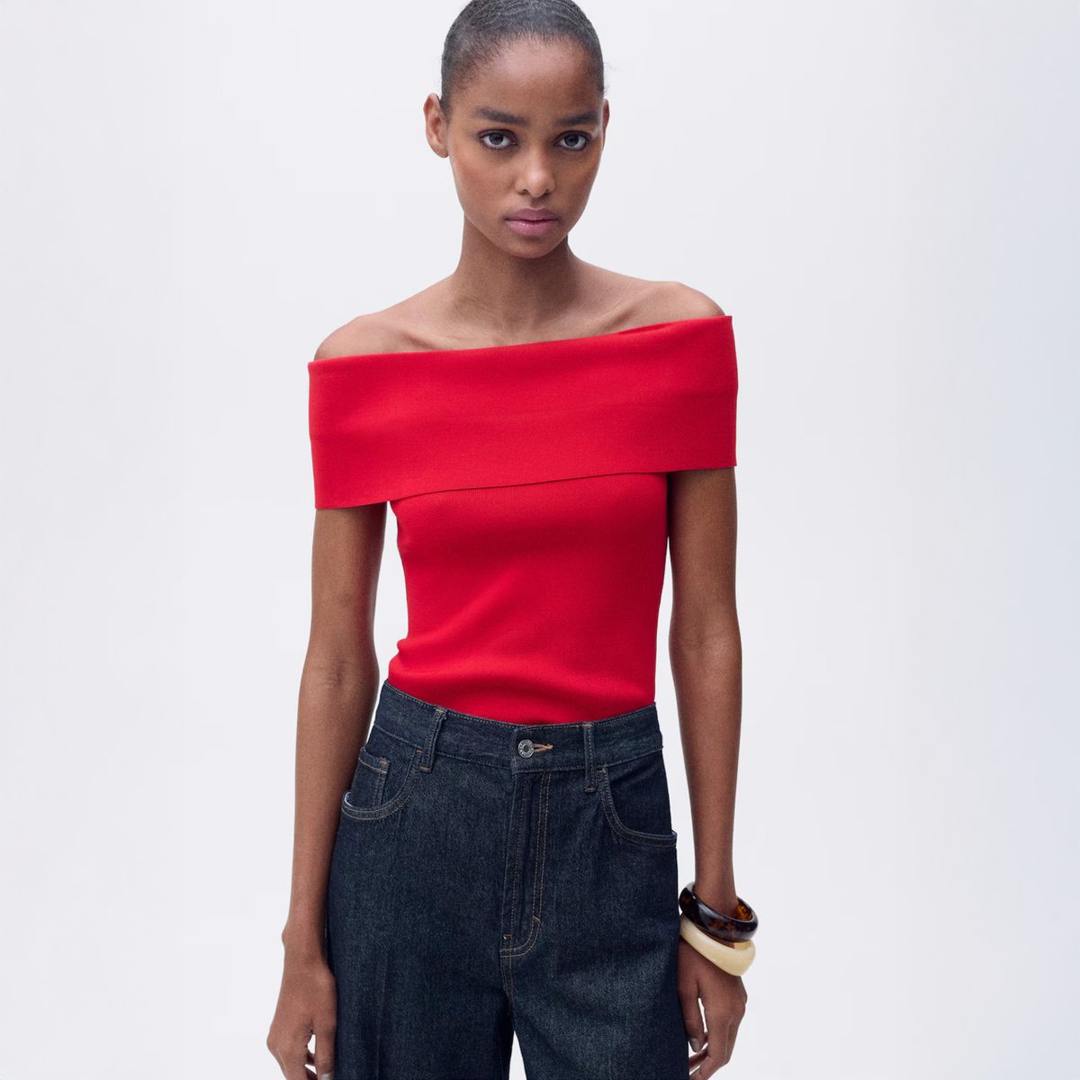 MANGO - Top Punto Hombros Descubiertos Mujer Mango