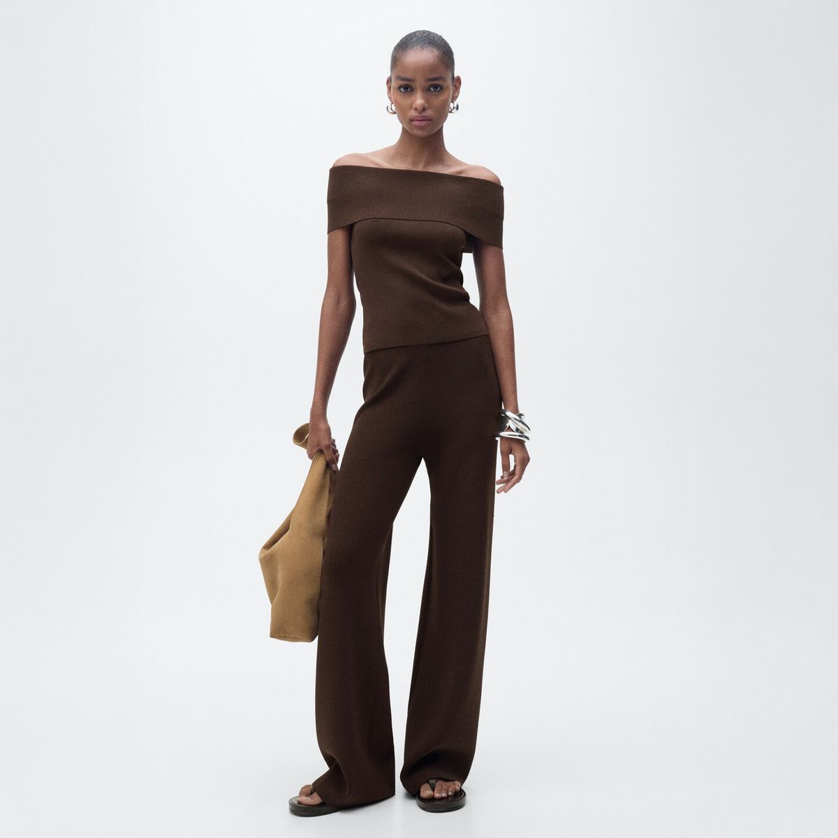 MANGO - Top Punto Hombros Descubiertos Mujer Mango