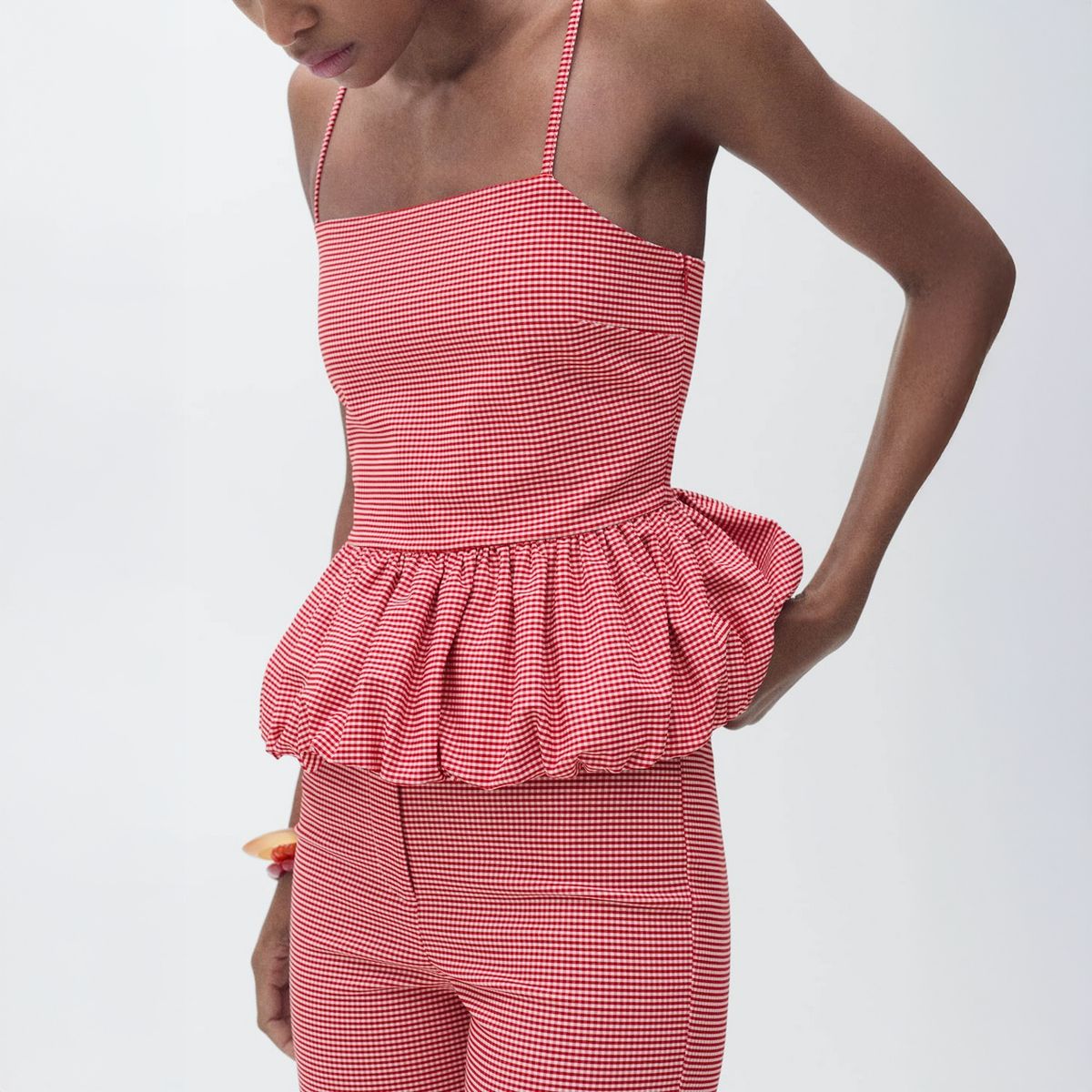 MANGO - Top Cuadro Vichy Volante Mujer Mango