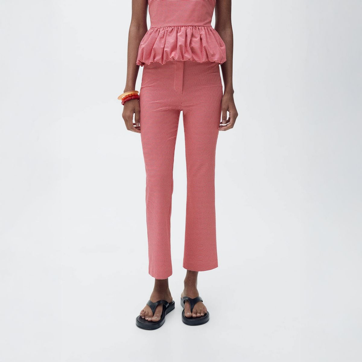 MANGO - Pantalón Cuadro Vichy Crop Mujer Mango