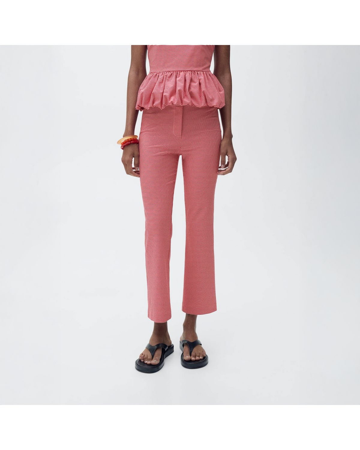 MANGO Pantalón Cuadro Vichy Crop Mujer Mango