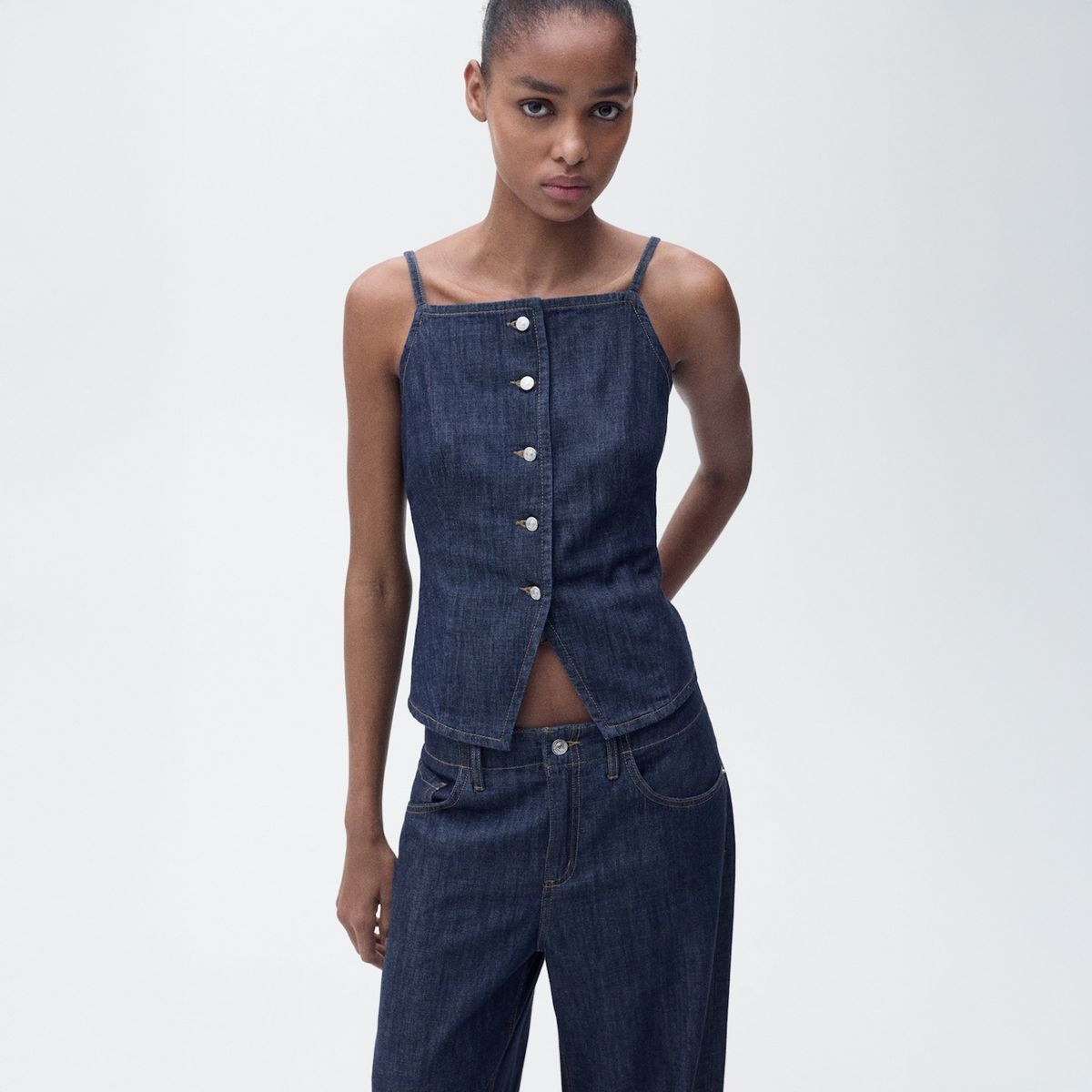 MANGO - Top Denim Botones Mujer Mango