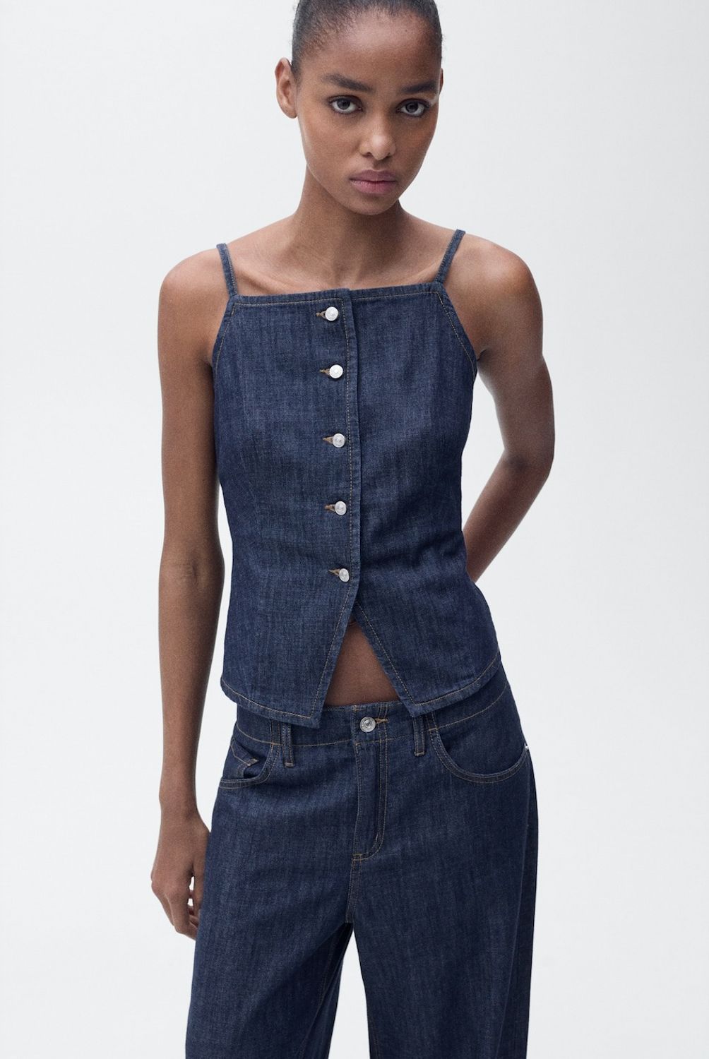 MANGO - Top Denim Botones Mujer Mango