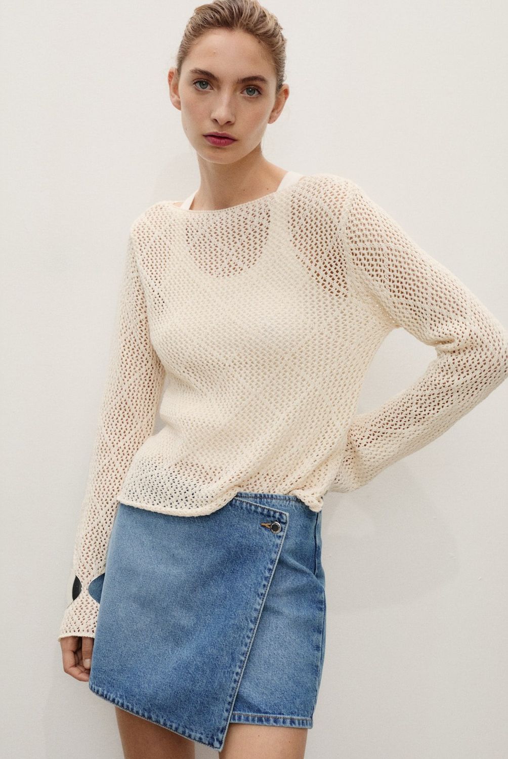 MANGO - Falda Pantalón Denim Cruzada Mujer Mango