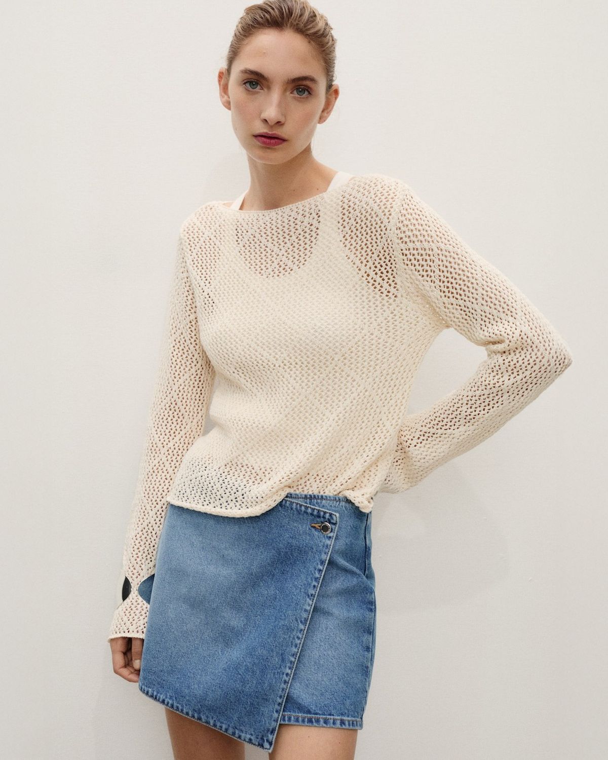 MANGO Falda Pantalón Denim Cruzada Mujer Mango