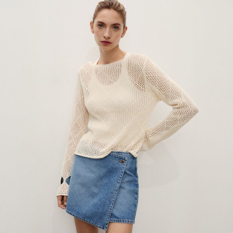 MANGO - Falda Pantalón Denim Cruzada Mujer Mango