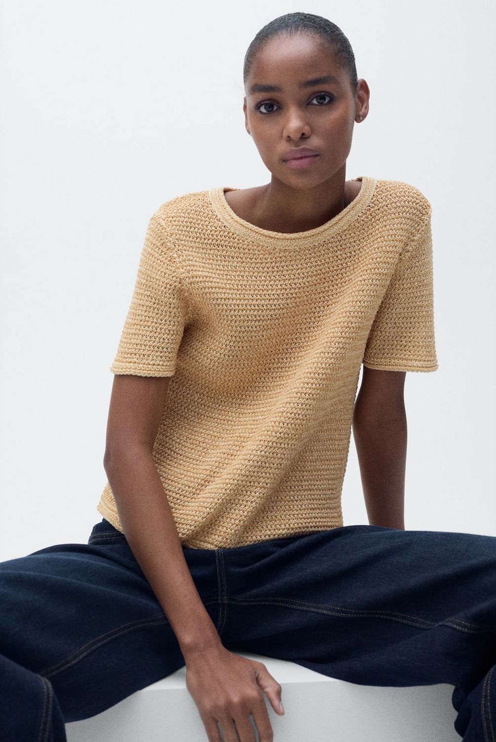 MANGO - Polera Punto Grueso Manga Corta Mujer Mango
