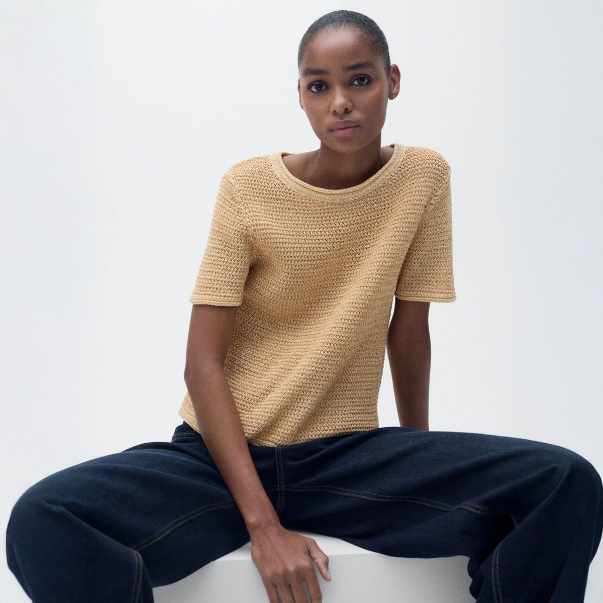 MANGO - Polera Punto Grueso Manga Corta Mujer Mango