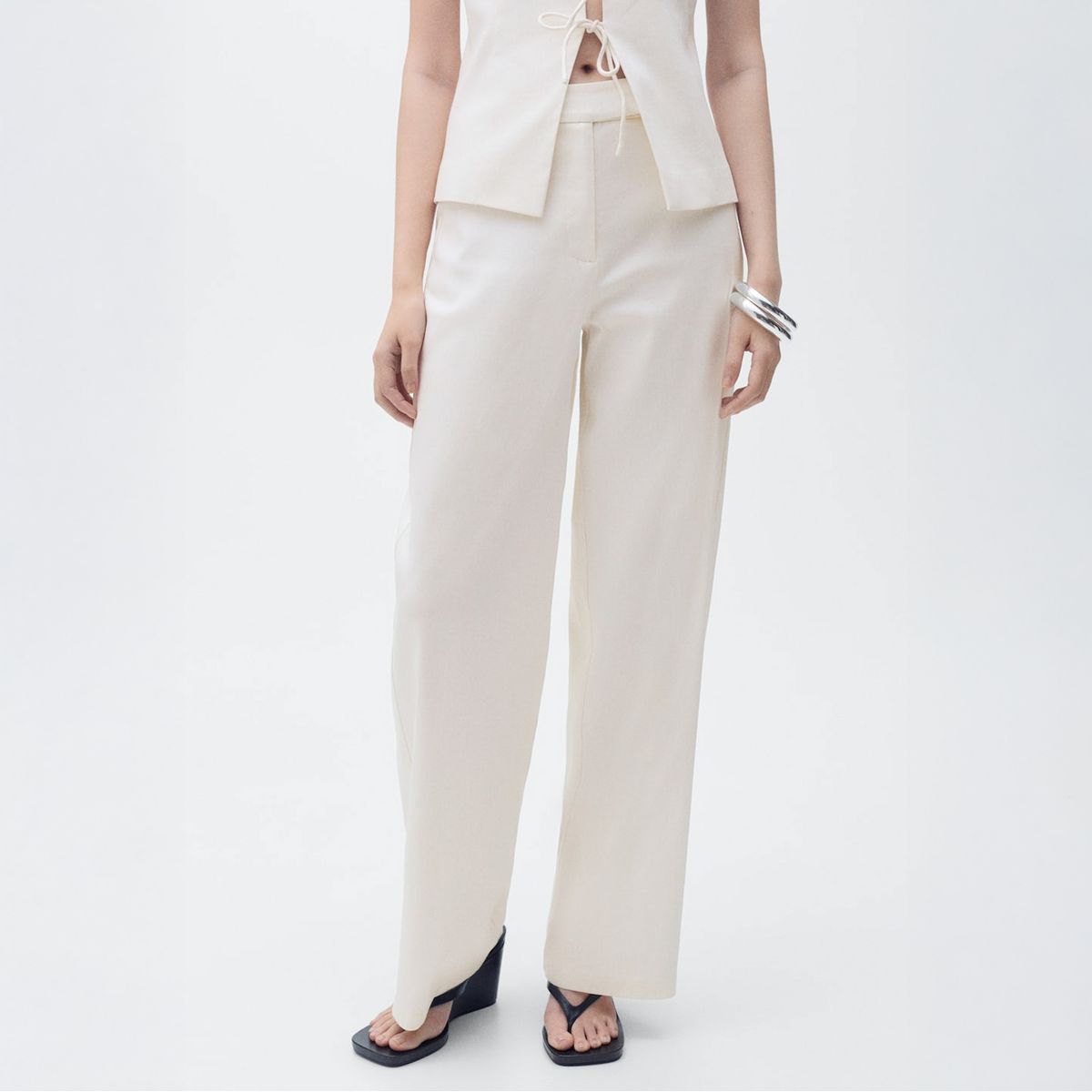 MANGO - Pantalón Recto Tiro Medio Mujer Mango