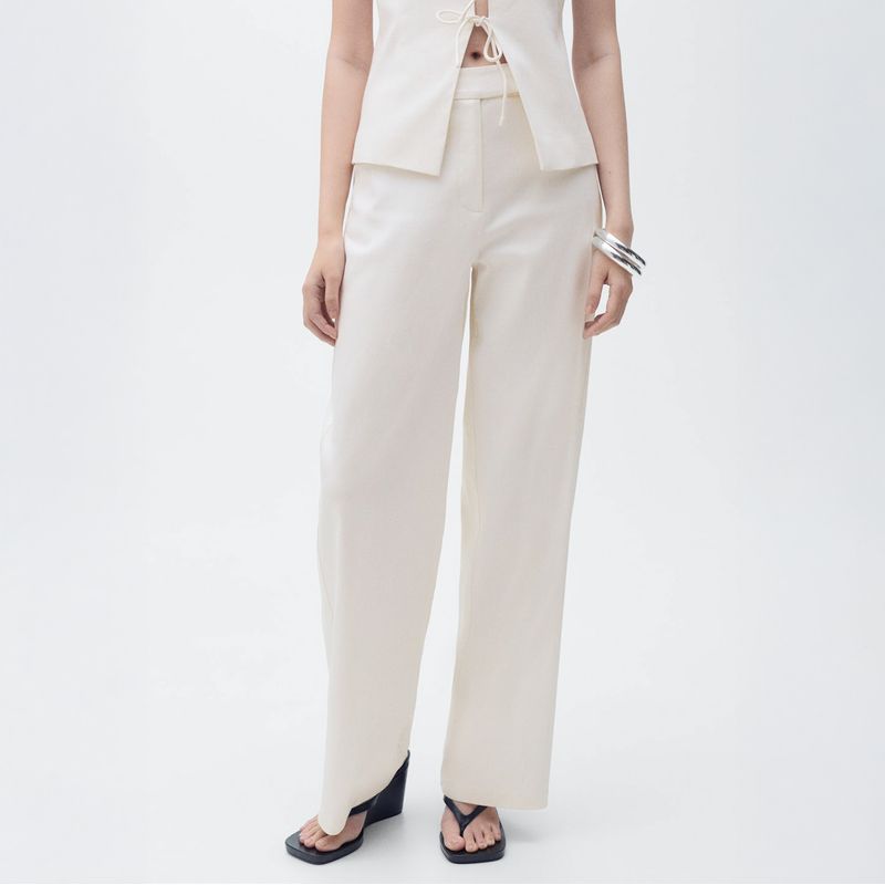 MANGO - Pantalón Recto Tiro Medio Mujer Mango