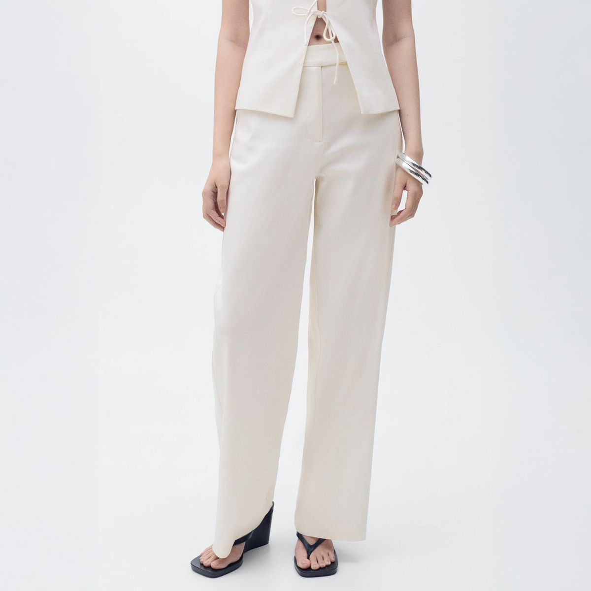 MANGO - Pantalón Recto Tiro Medio Mujer Mango