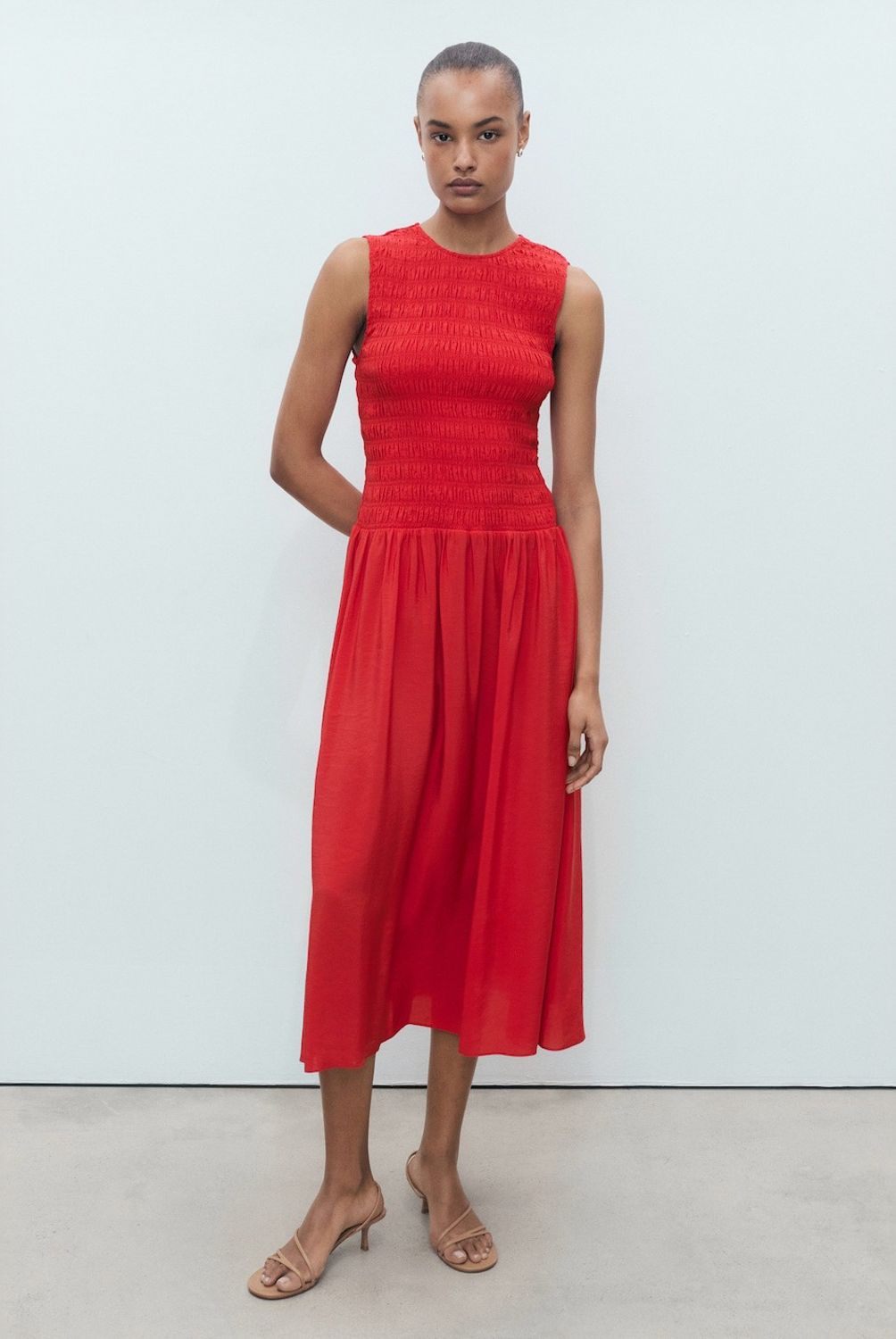 MANGO - Vestido Evasé Cuerpo Fruncido Mujer Mango