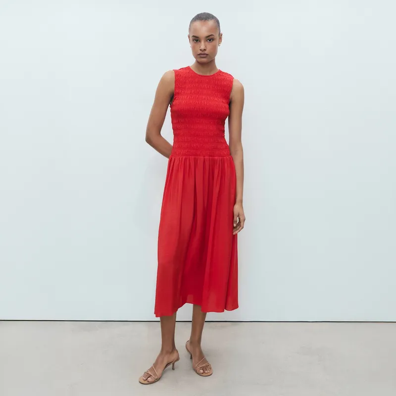 MANGO - Vestido Evasé Cuerpo Fruncido Mujer Mango