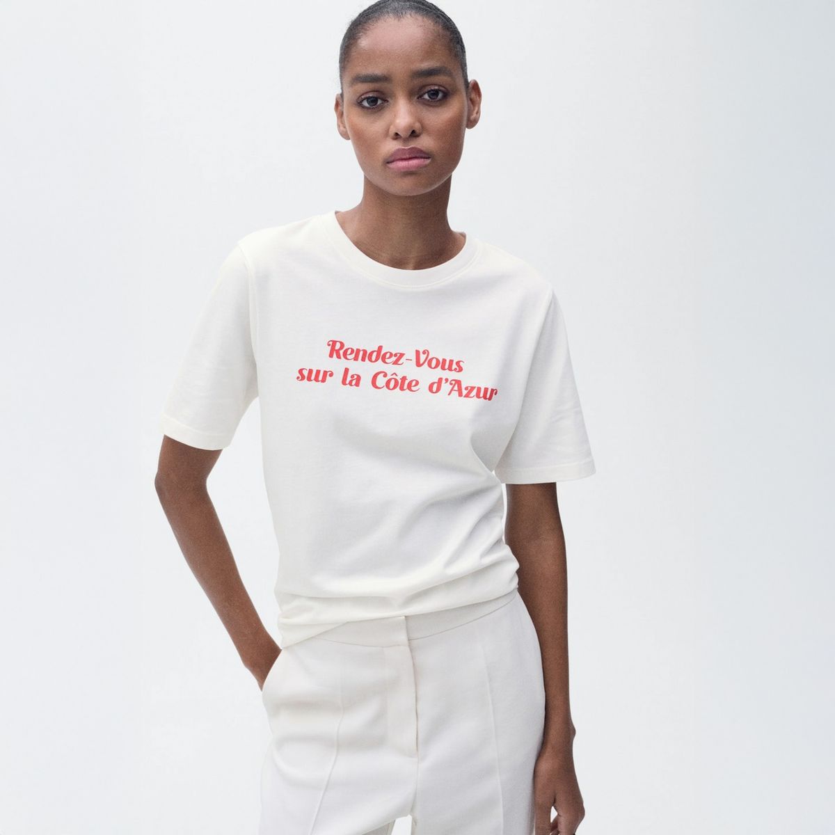 MANGO - Polera Estampada Manga Corta Mujer Mango