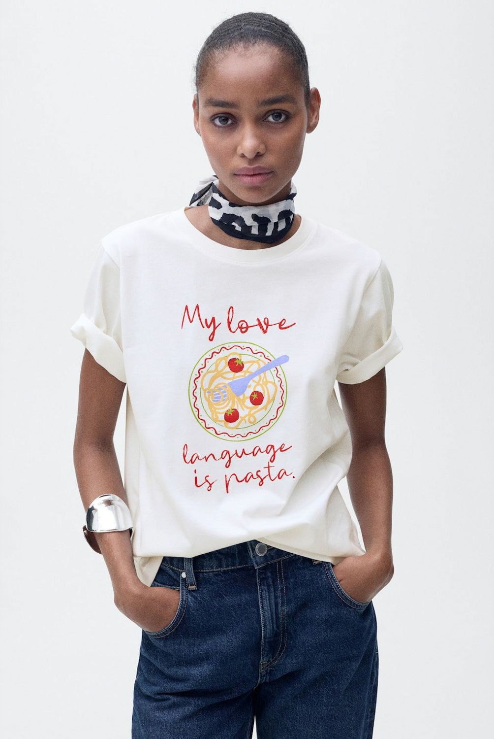 MANGO - Polera Estampada Manga Corta Mujer Mango