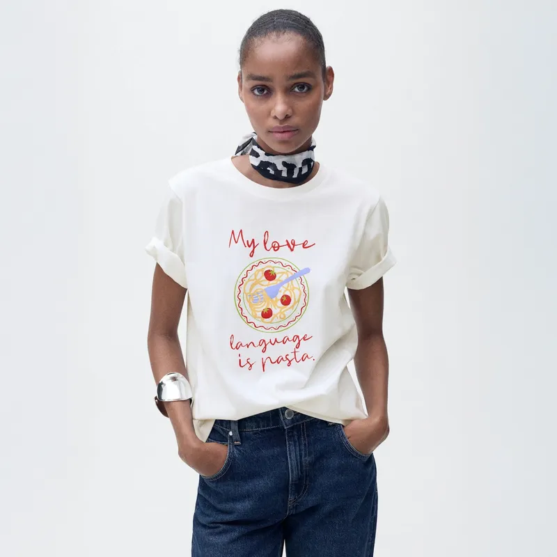 MANGO - Polera Estampada Manga Corta Mujer Mango