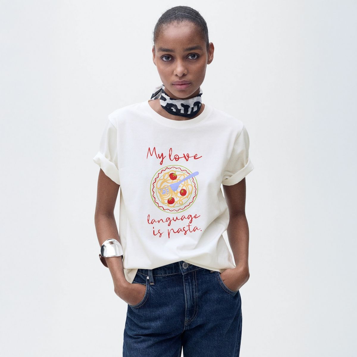 MANGO - Polera Estampada Manga Corta Mujer Mango