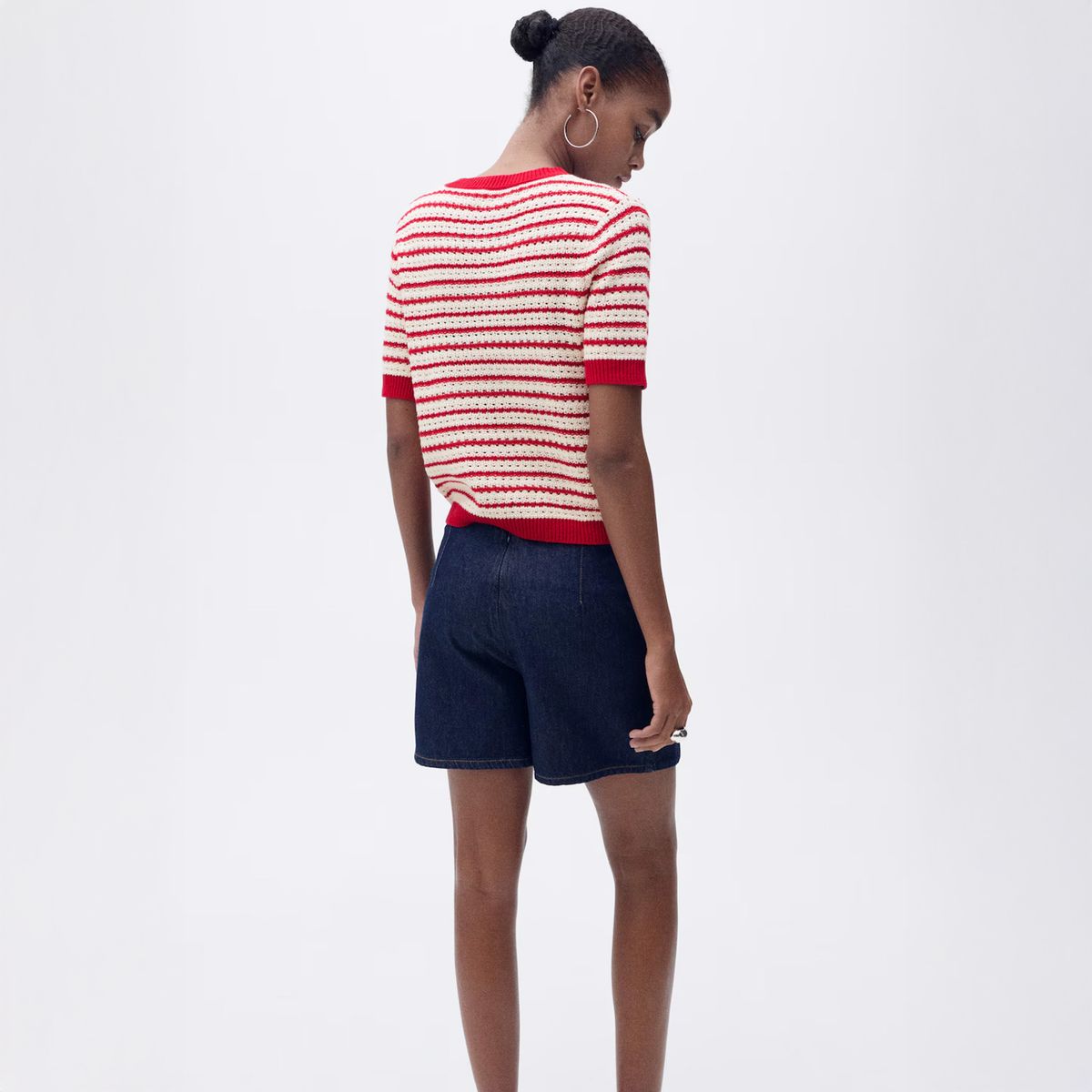 MANGO - Sweater Crochet Manga Corta Rayas Mujer Mango