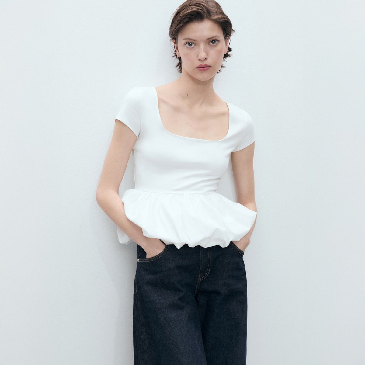 MANGO - Top Volante Manga Corta Mujer Mango