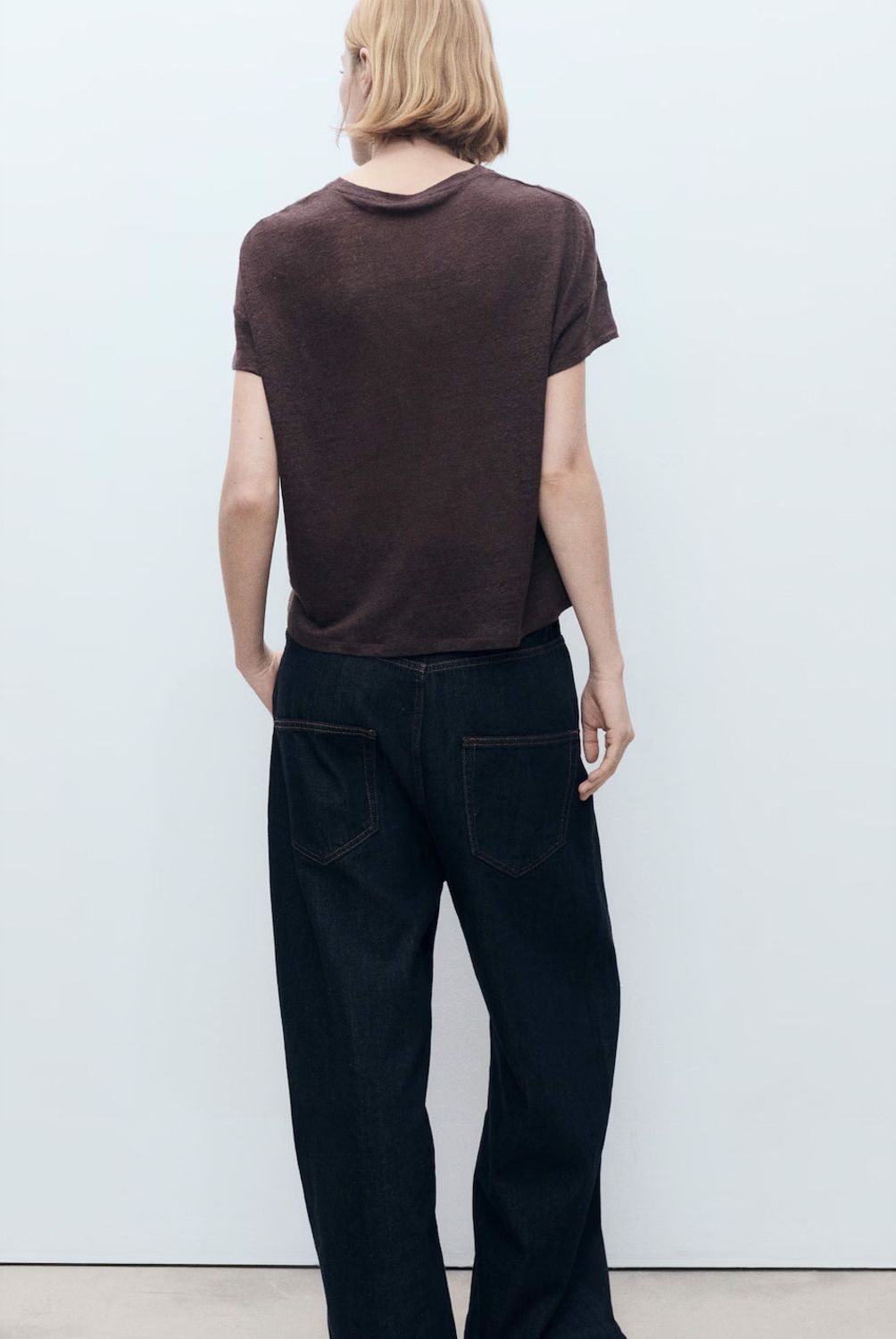 MANGO - Polera Lino Manga Corta Mujer Mango