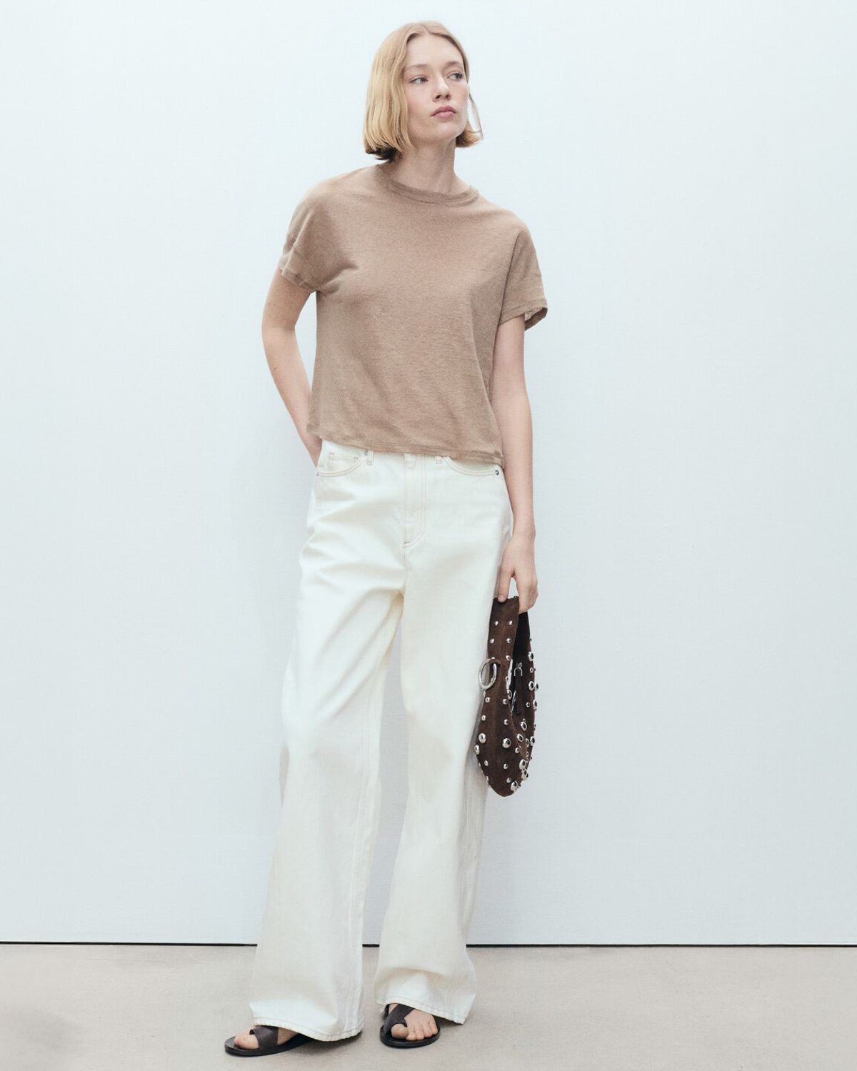 MANGO Polera Lino Manga Corta Mujer Mango