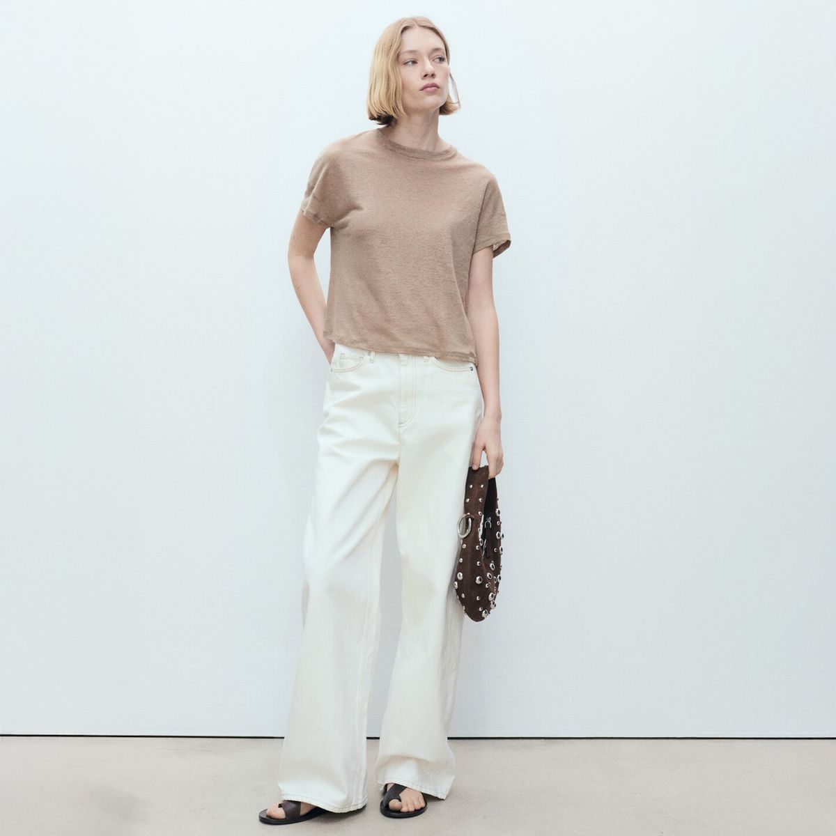 MANGO - Polera Lino Manga Corta Mujer Mango