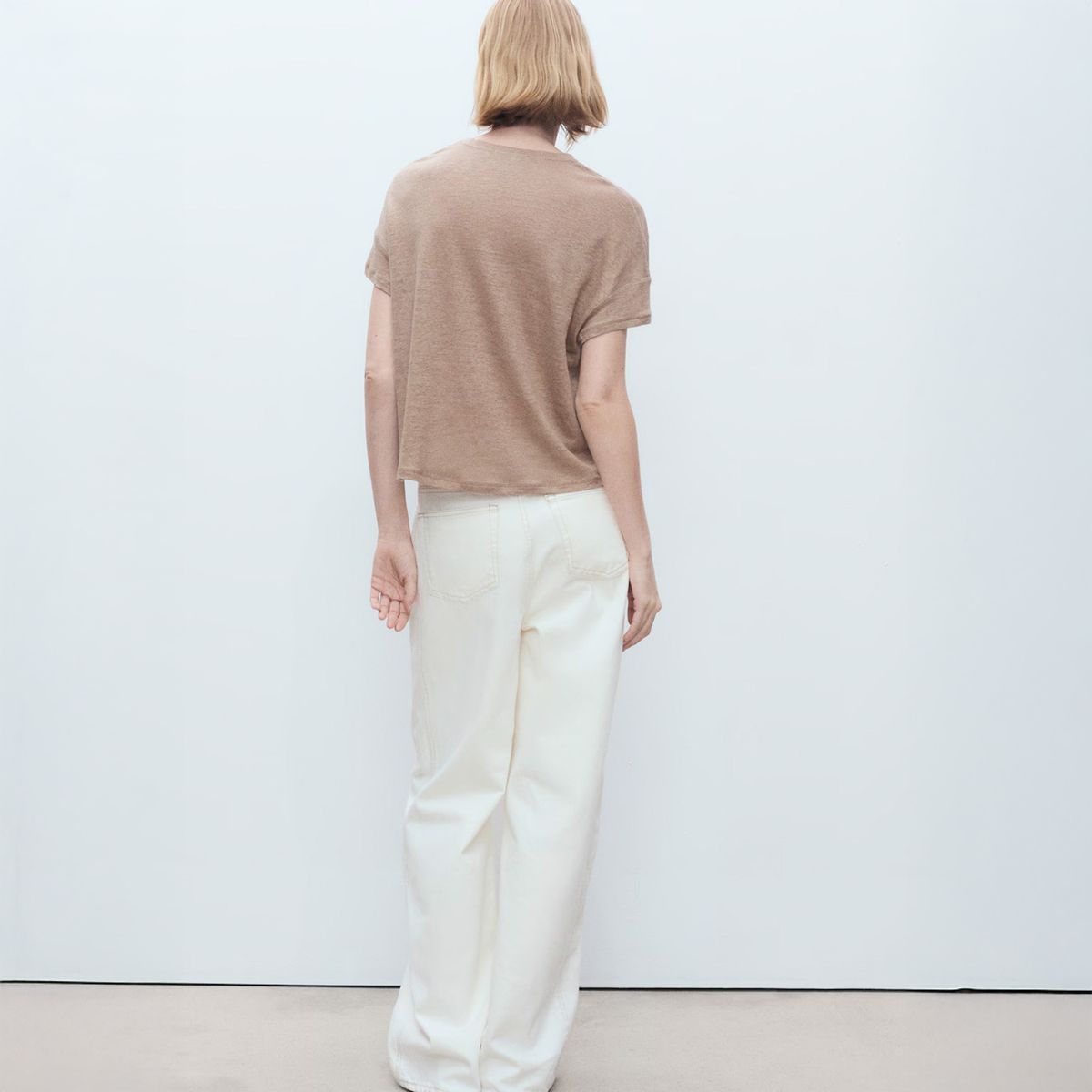 MANGO - Polera Lino Manga Corta Mujer Mango