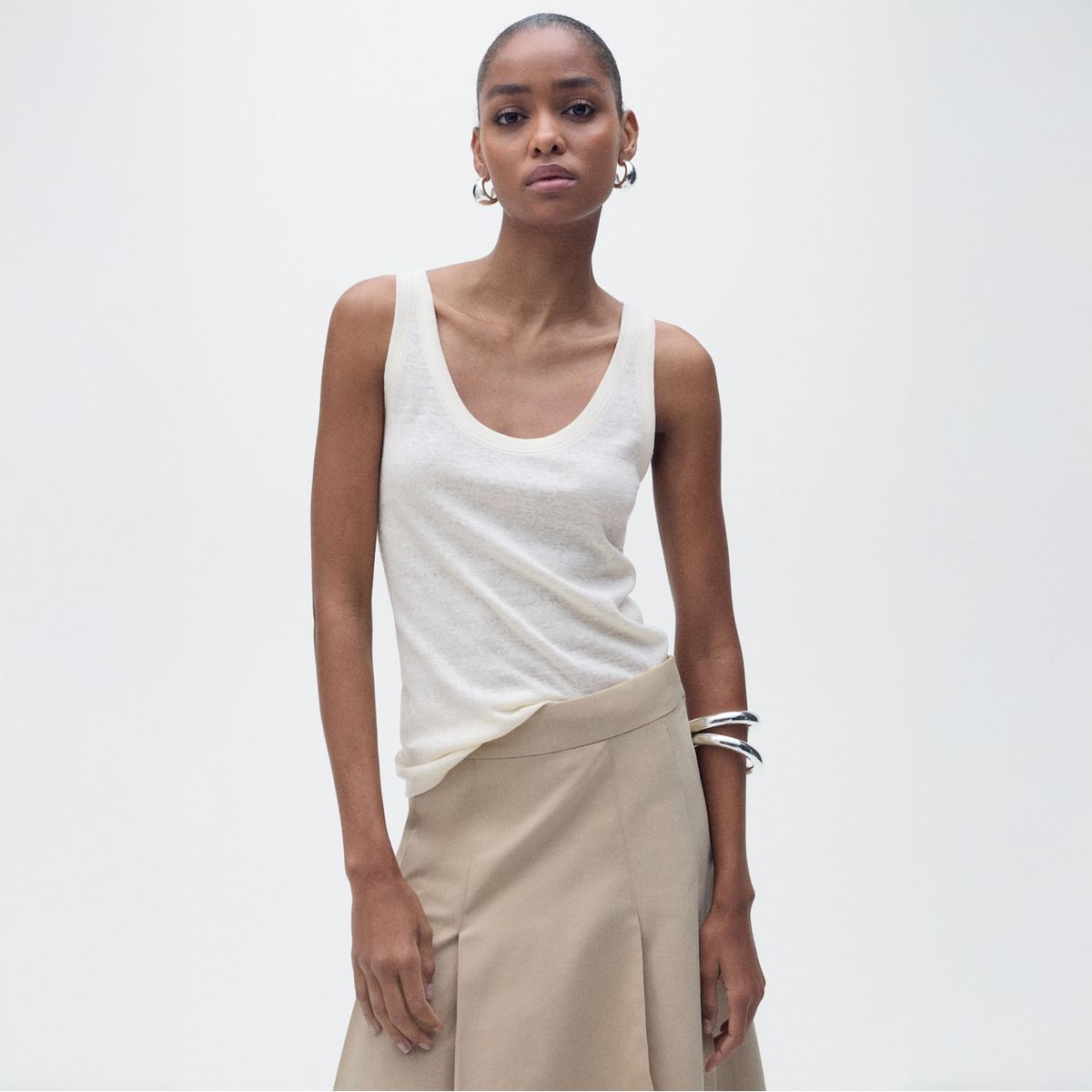 MANGO - Top Tirantes Lino Mujer Mango