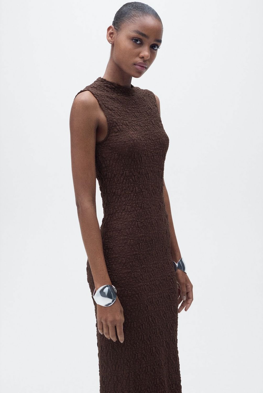 MANGO - Vestido Textura Cuello Perkins Mujer Mango